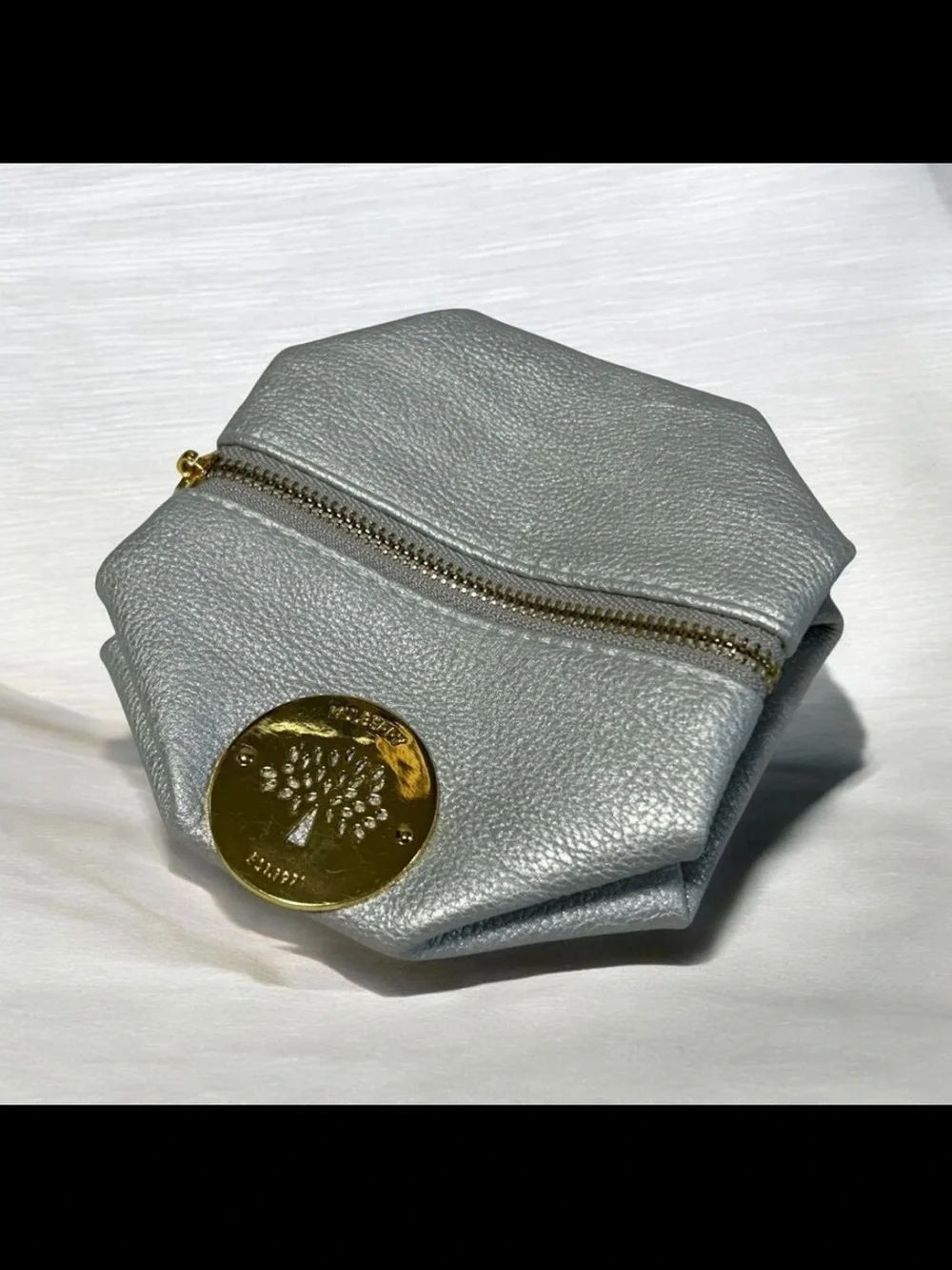 Mulberry Silver Leather Cosmetic Pouch with Gold Hardware